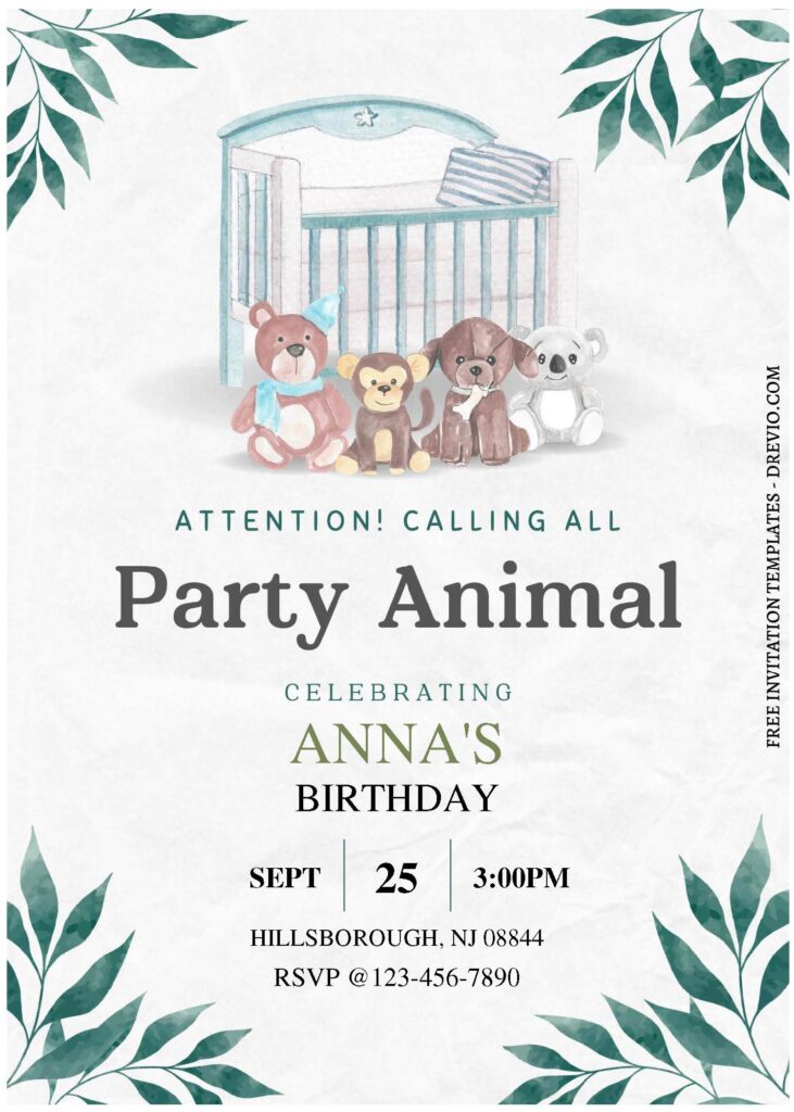 (Free Editable PDF) Vintage Greenery Party Animal Birthday Invitation Templates C