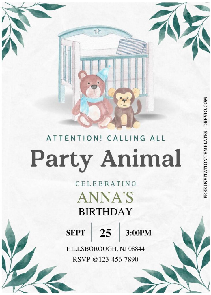 Invitation Template of (Free Editable PDF) Vintage Greenery Party Animal Birthday Invitation Templates 1