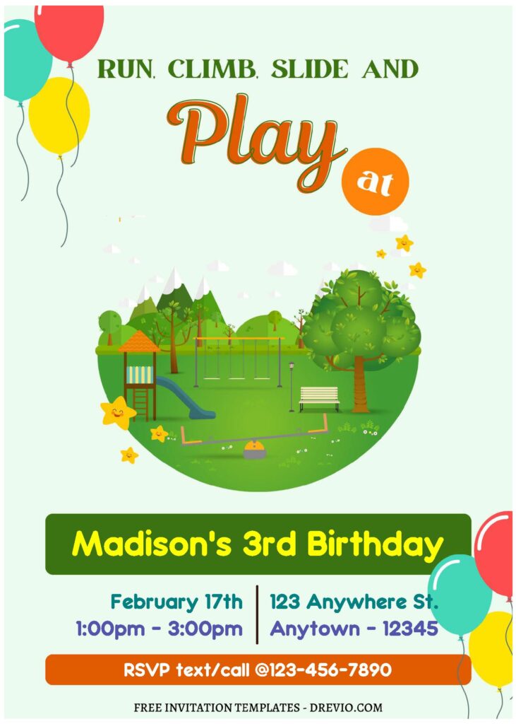 (Free Editable PDF) Playground Kids Birthday Party Invitation Templates B