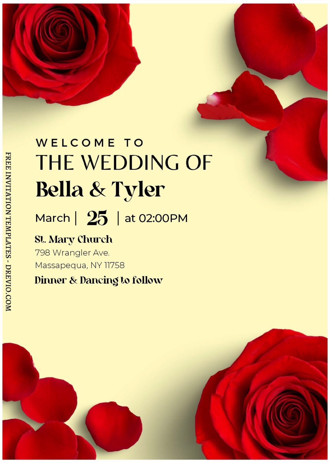 (Free Editable PDF) Glamorous Rose Wedding Invitation Templates B