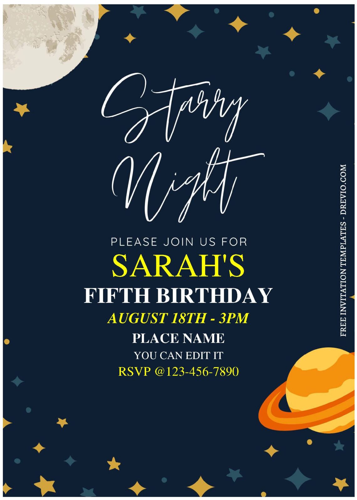 (Free Editable PDF) Starry Night Kids Birthday Invitation Templates B