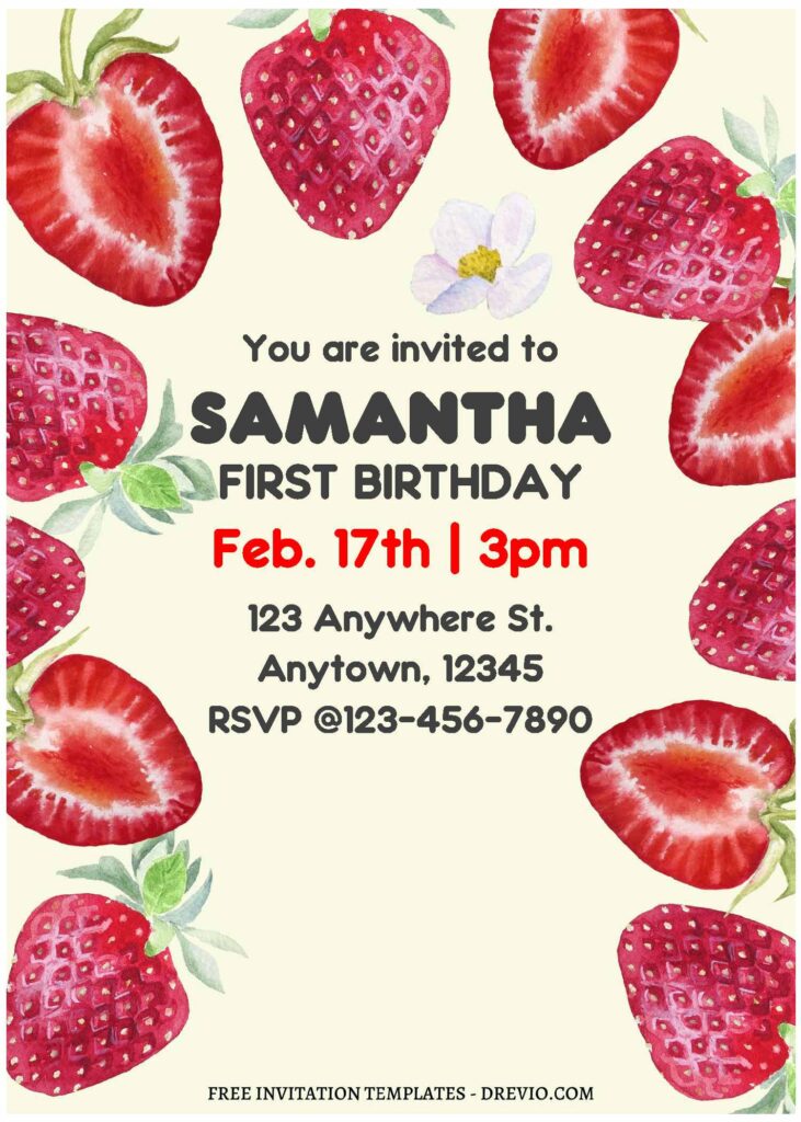 Invitation Template of (Free Editable PDF) Sweetie Strawberry Birthday Invitation Templates 3