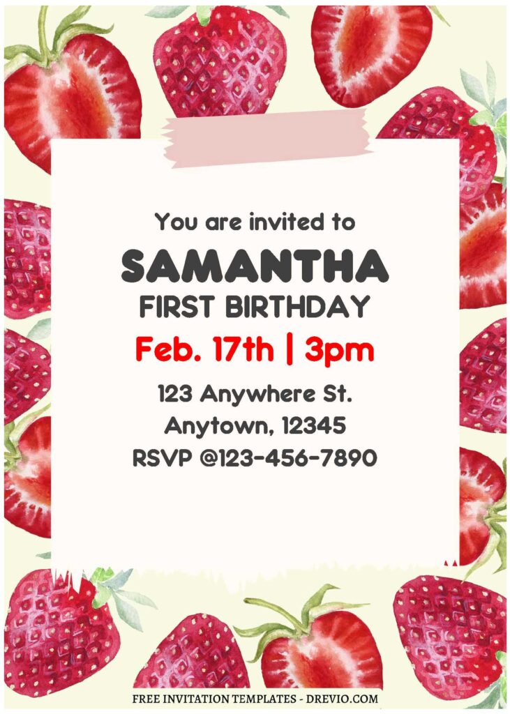 Invitation Template of (Free Editable PDF) Sweetie Strawberry Birthday Invitation Templates 2