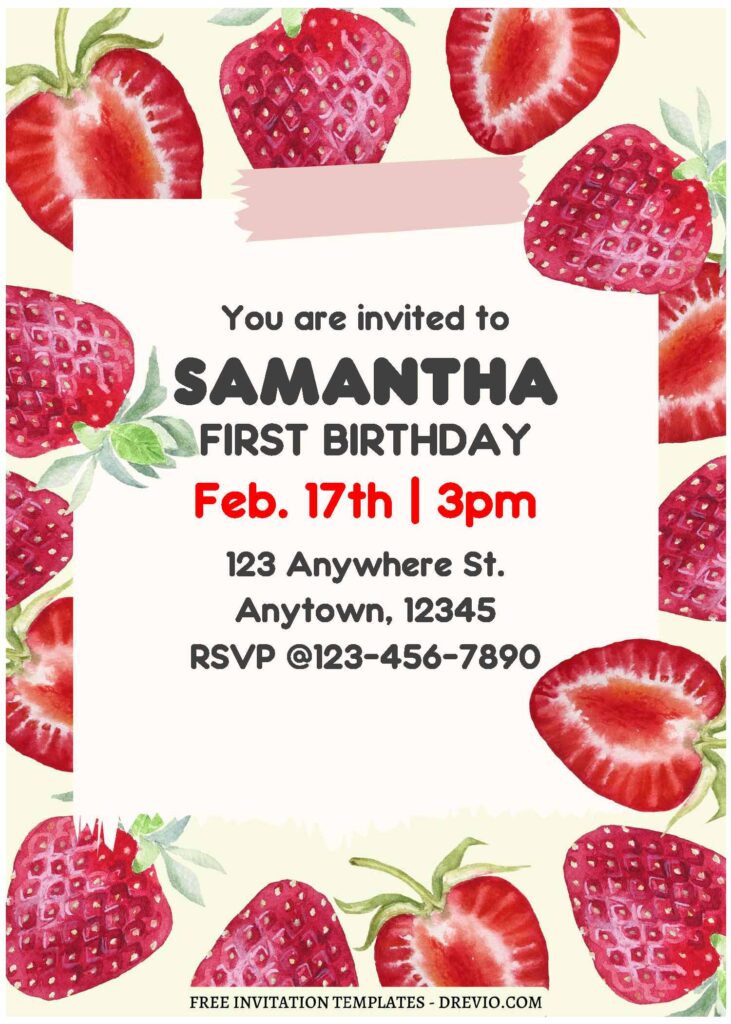 Invitation Template of (Free Editable PDF) Sweetie Strawberry Birthday Invitation Templates 1