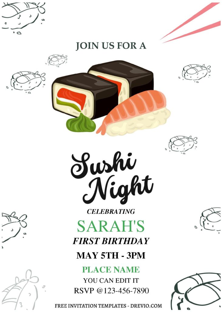 Invitation Template of (Free Editable PDF) Sushi Night Kids Birthday Invitation Templates 1