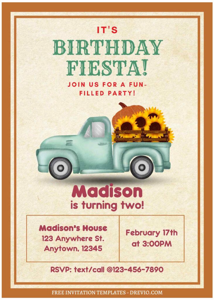 (Free Editable PDF) Tractor Kids Birthday Invitation Templates C