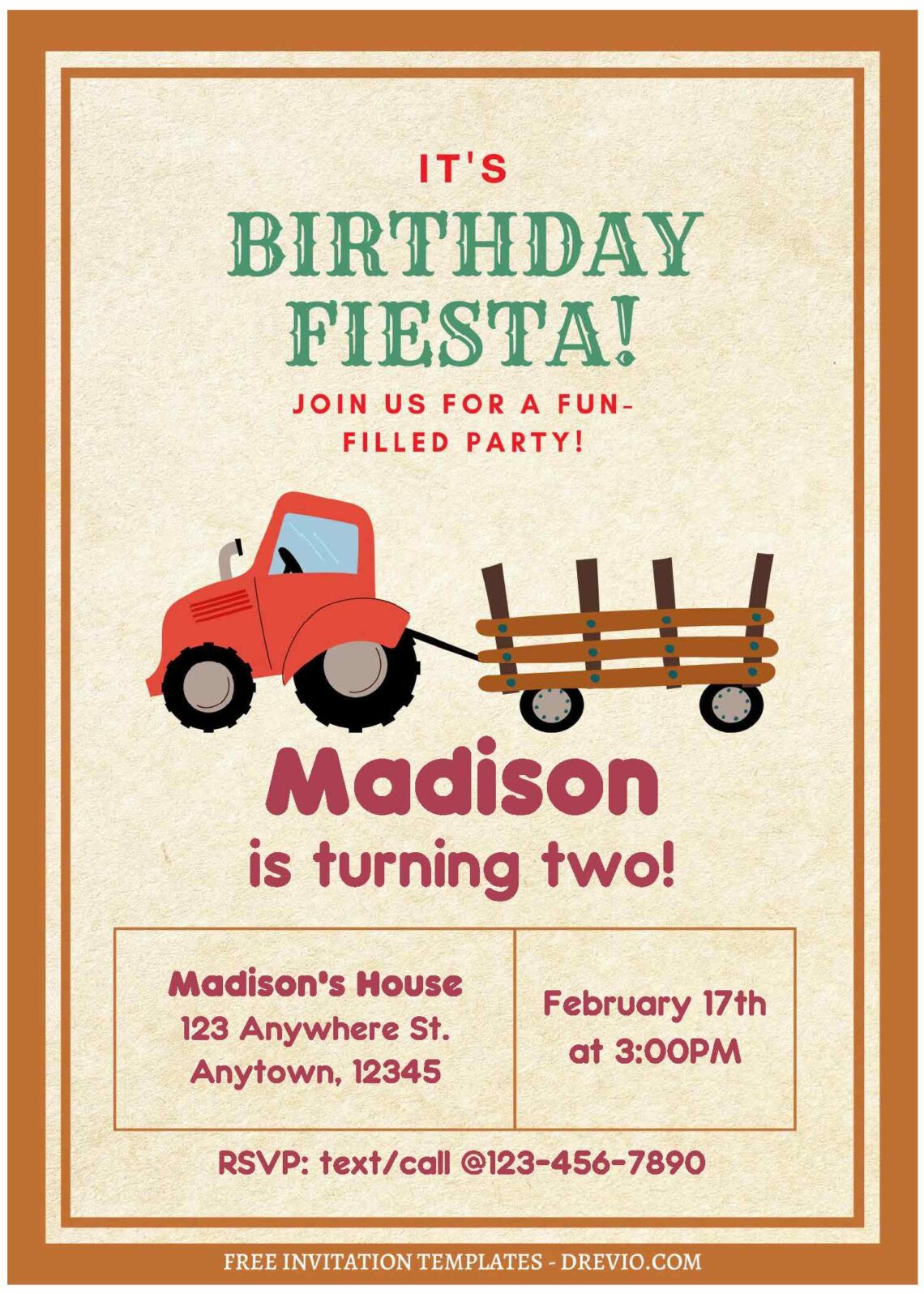 (Free Editable PDF) Tractor Kids Birthday Invitation Templates A