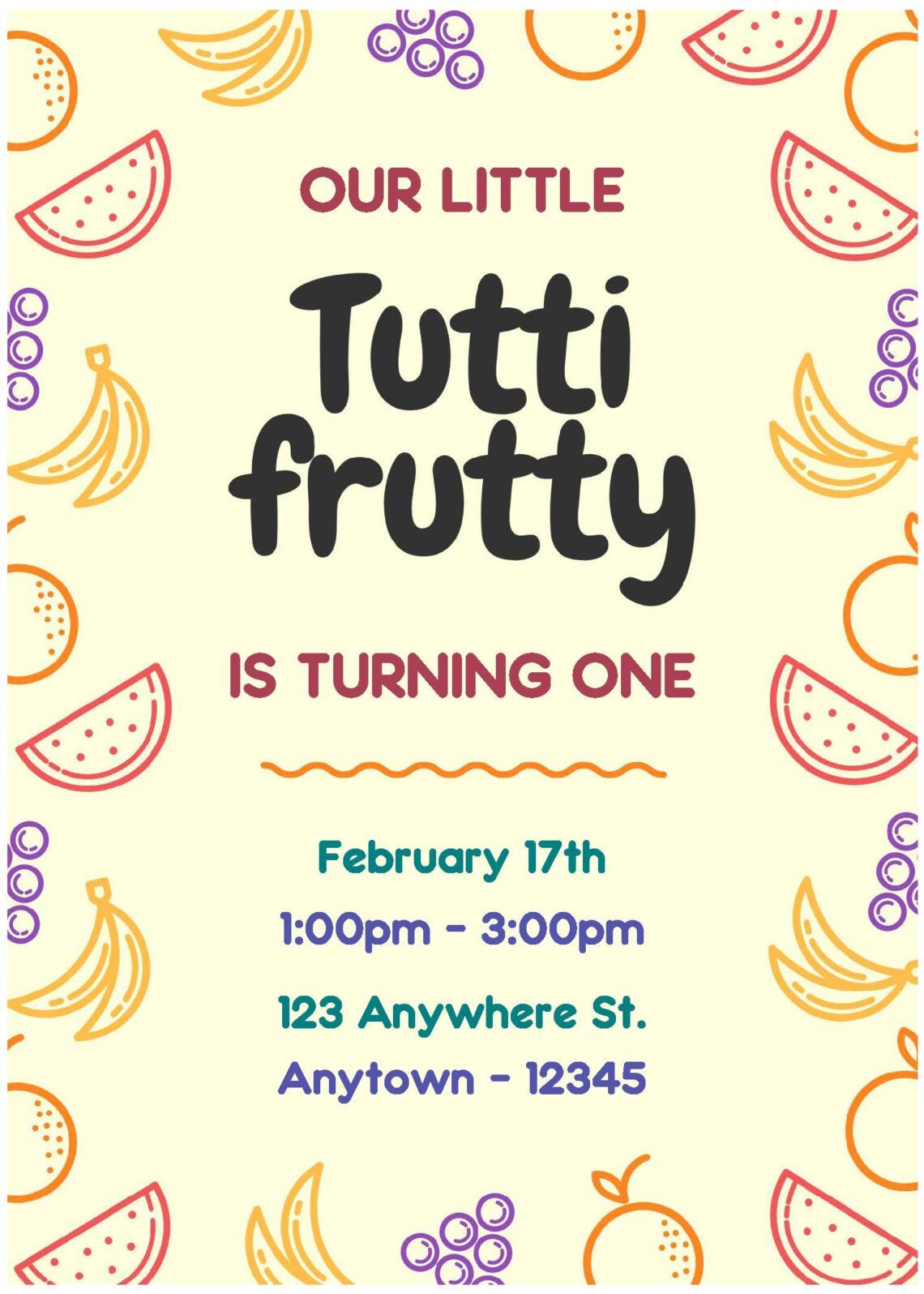 (Free Editable PDF) Summery Fun Tutti Frutti Birthday Invitation Templates B