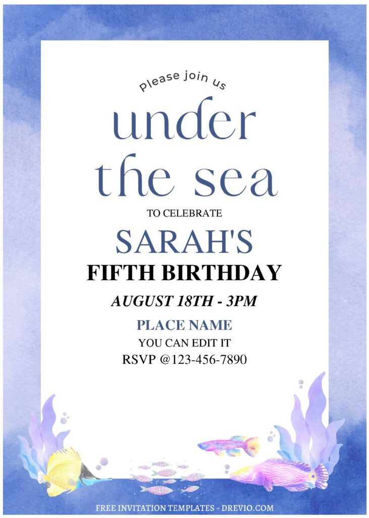 Invitation Template of (Free Editable PDF) Cute Watercolor Sea Themed Birthday Invitation Templates 1