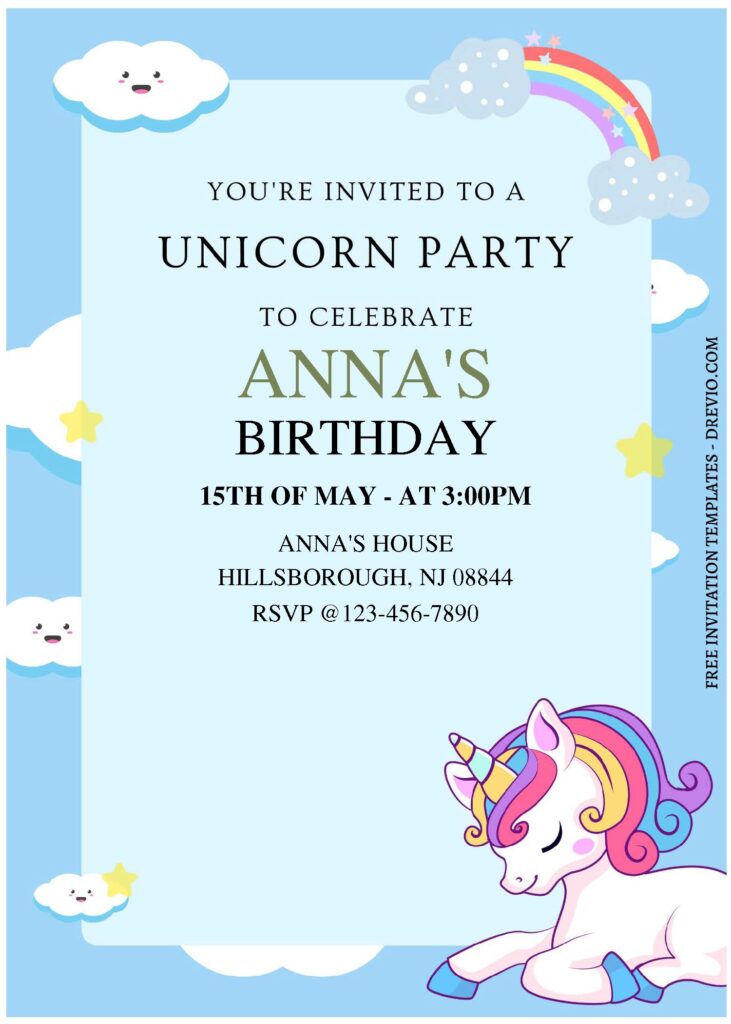 (Free Editable PDF) Twinkle Horn Unicorn Birthday Invitation Templates C