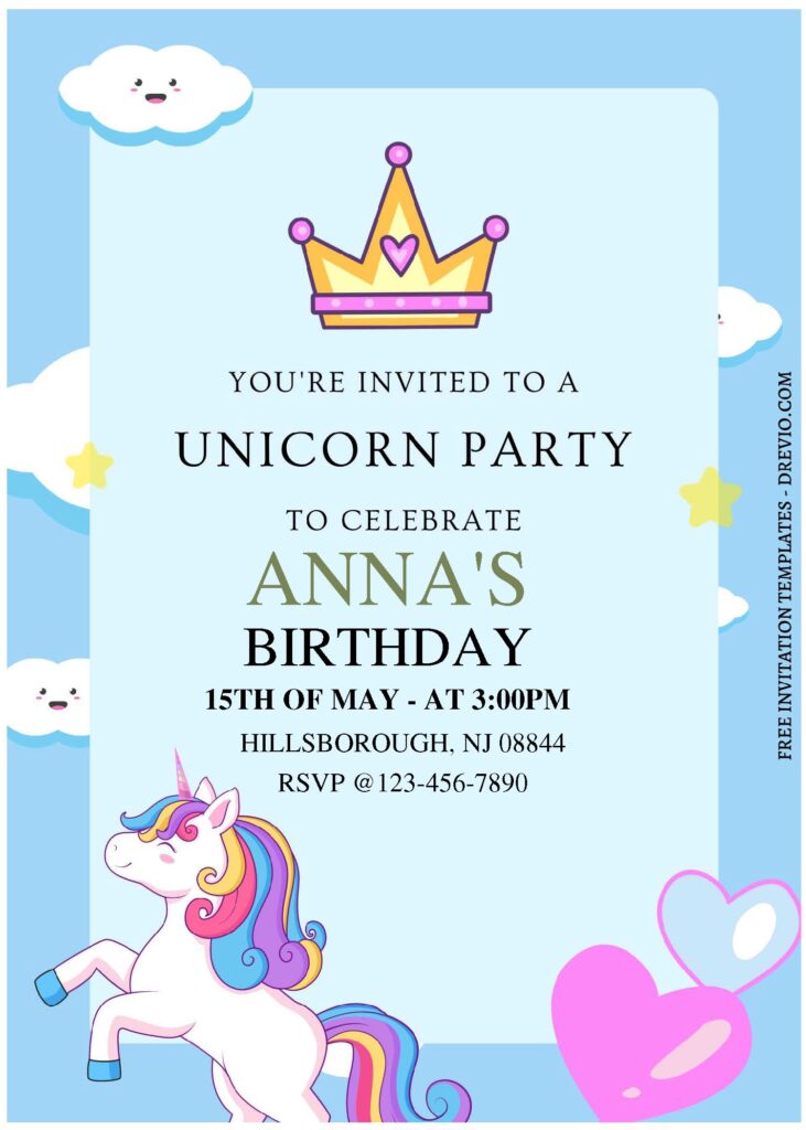 (Free Editable PDF) Twinkle Horn Unicorn Birthday Invitation Templates A