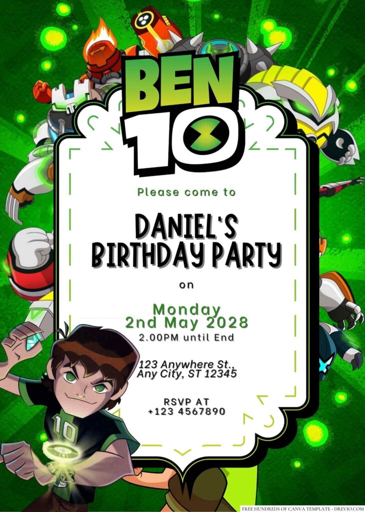 Free Editable Ben 10 Birthday Invitation