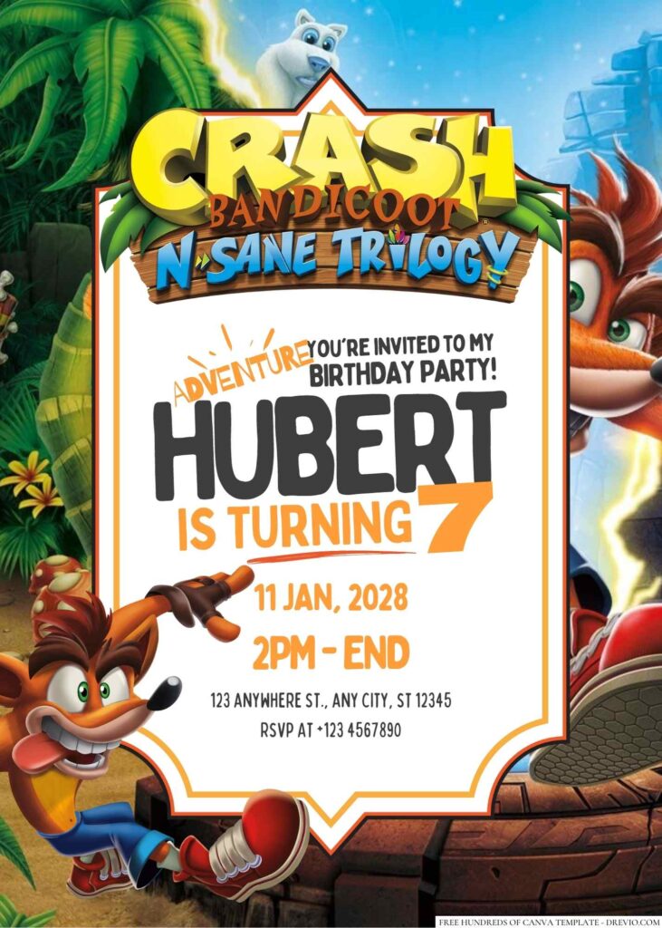 Free Editable Crash Bandicoot Birthday Invitation