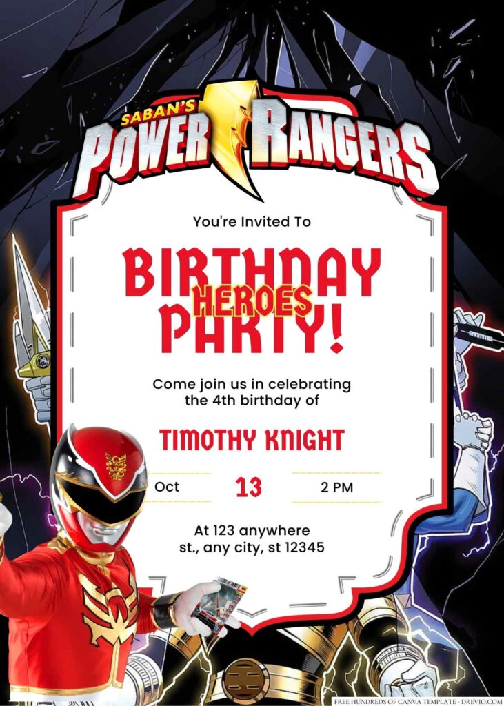 Free Editable Power Rangers Birthday Invitation