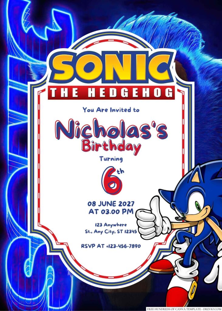 Free Editable Sonic the Hedgehog Birthday Invitation