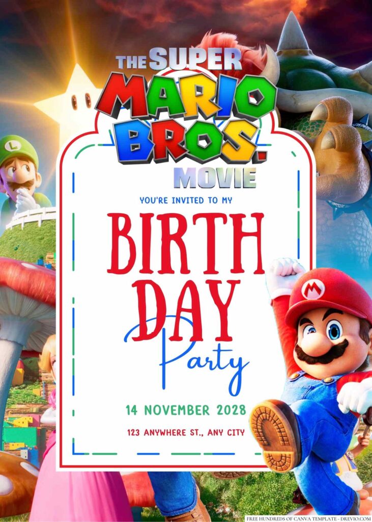 Free Editable Super Mario Bros. Birthday Invitation