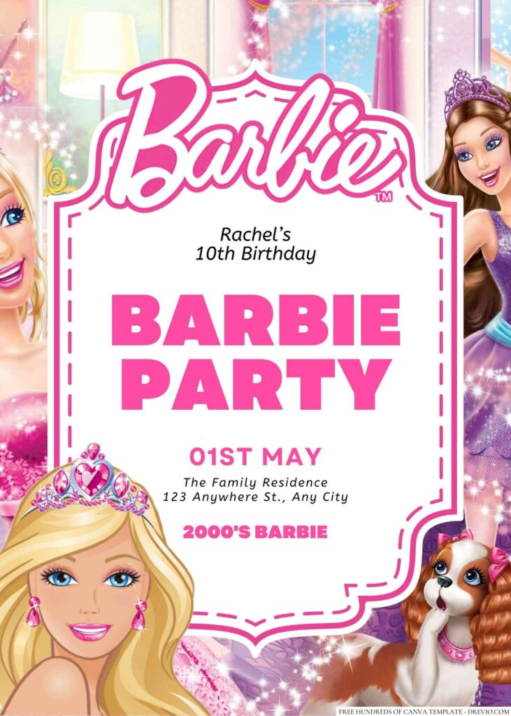 Free Editable Barbie Birthday Invitation