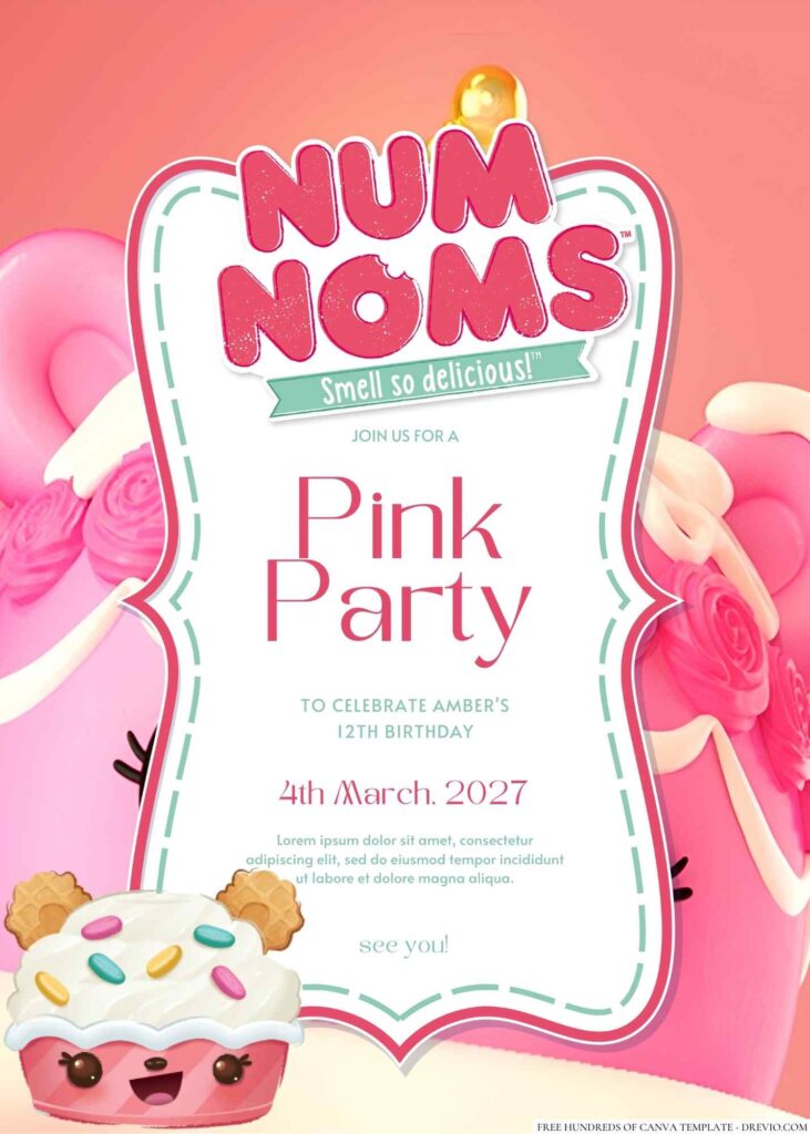 Free Editable Num Noms Canva Birthday Invitation