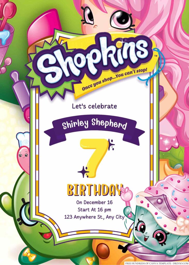 Free Editable Shopkins Birthday Invitation