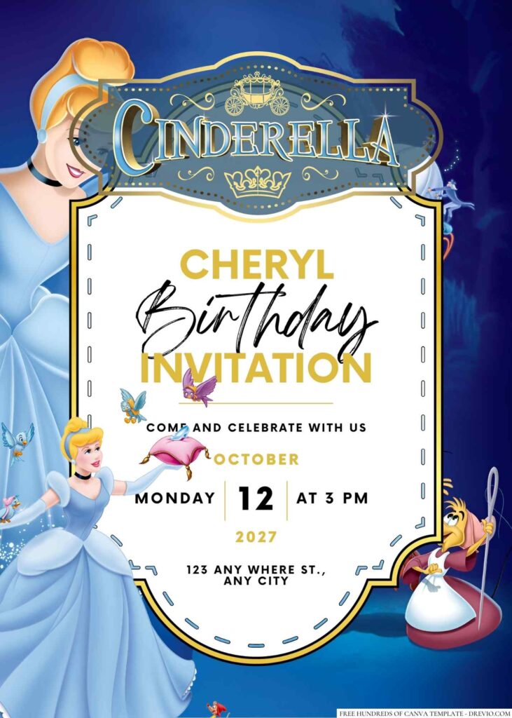 Free Editable Cinderella Birthday Invitation
