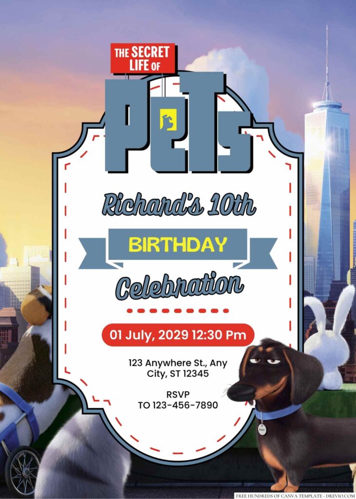 Free Editable The Secret Life of Pets Birthday Invitation 