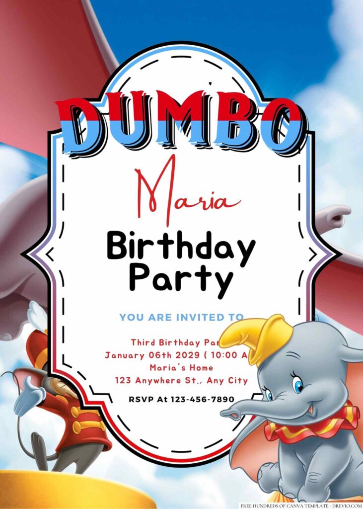 Free Editable Dumbo Birthday Invitation 