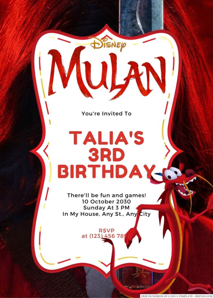 Free Editable Mulan Birthday Invitation