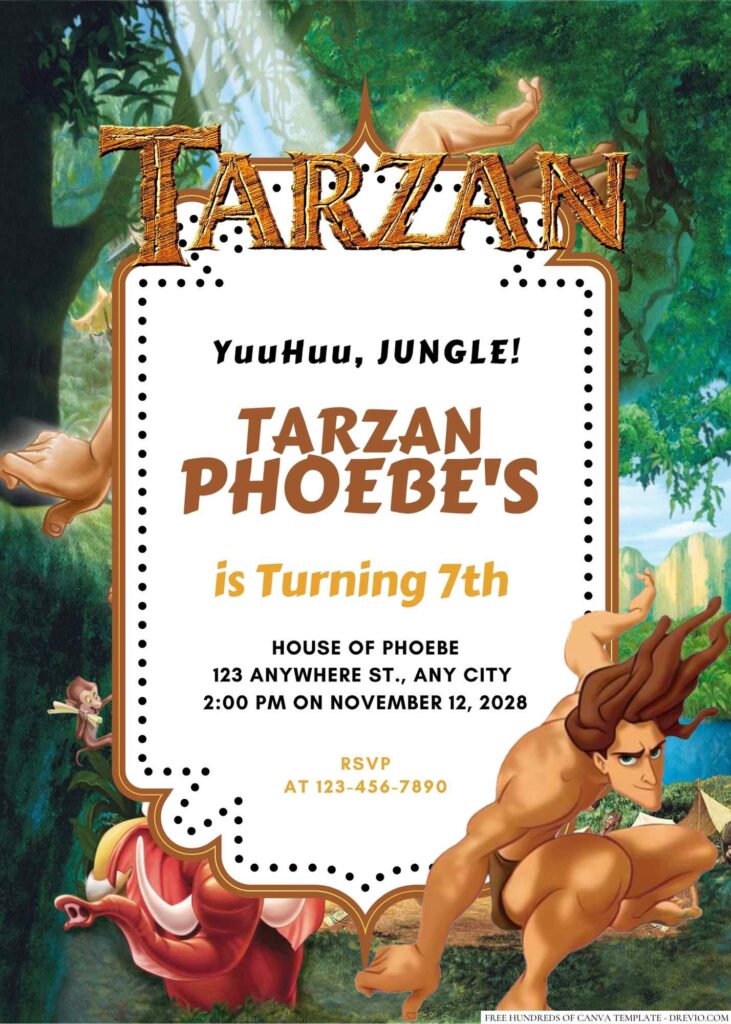 Free Editable Tarzan Birthday Invitation 