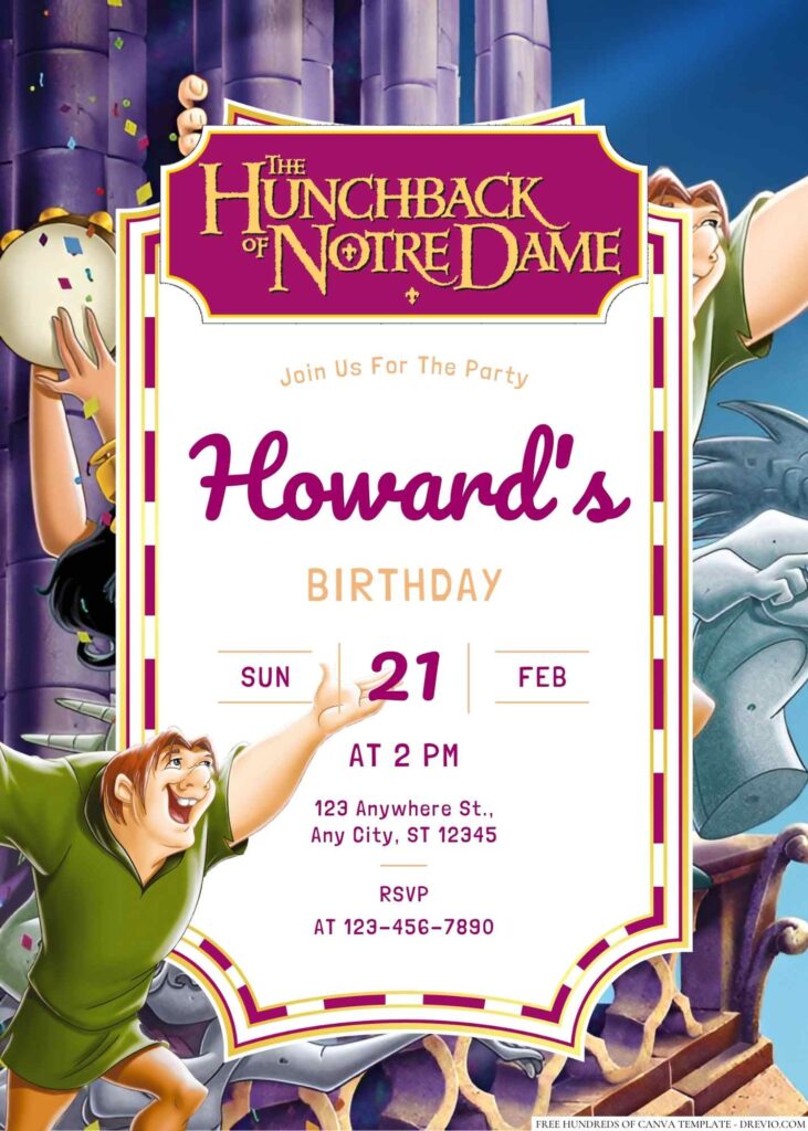 Free Editable The Hunchback of Notre Dame Birthday Invitation