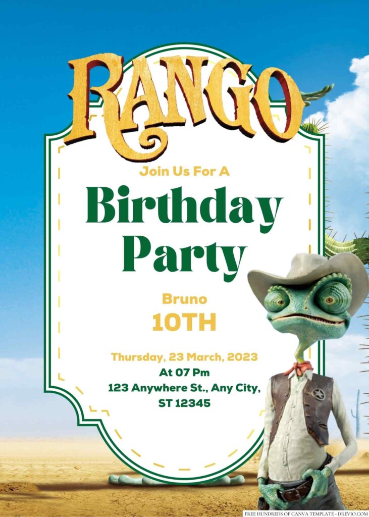 Free Editable Rango Birthday Invitation