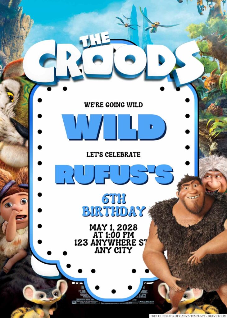 Free Editable The Croods Birthday Invitation