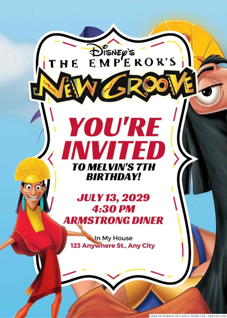 Free Editable The Emperor's New Groove Birthday Invitation