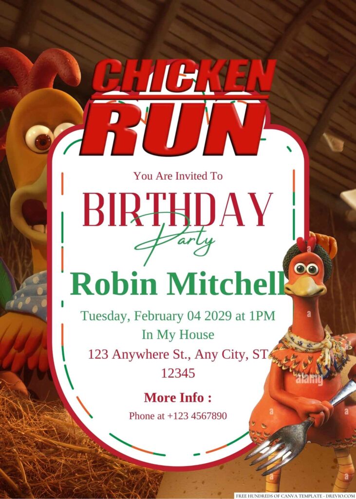 Free Editable Chicken Run Birthday Invitation
