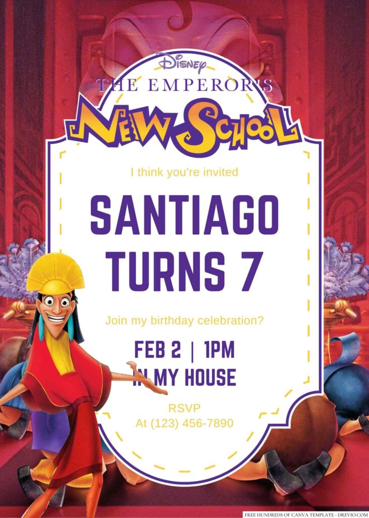 Free Editable The Emperor's New School Birthday Invitation