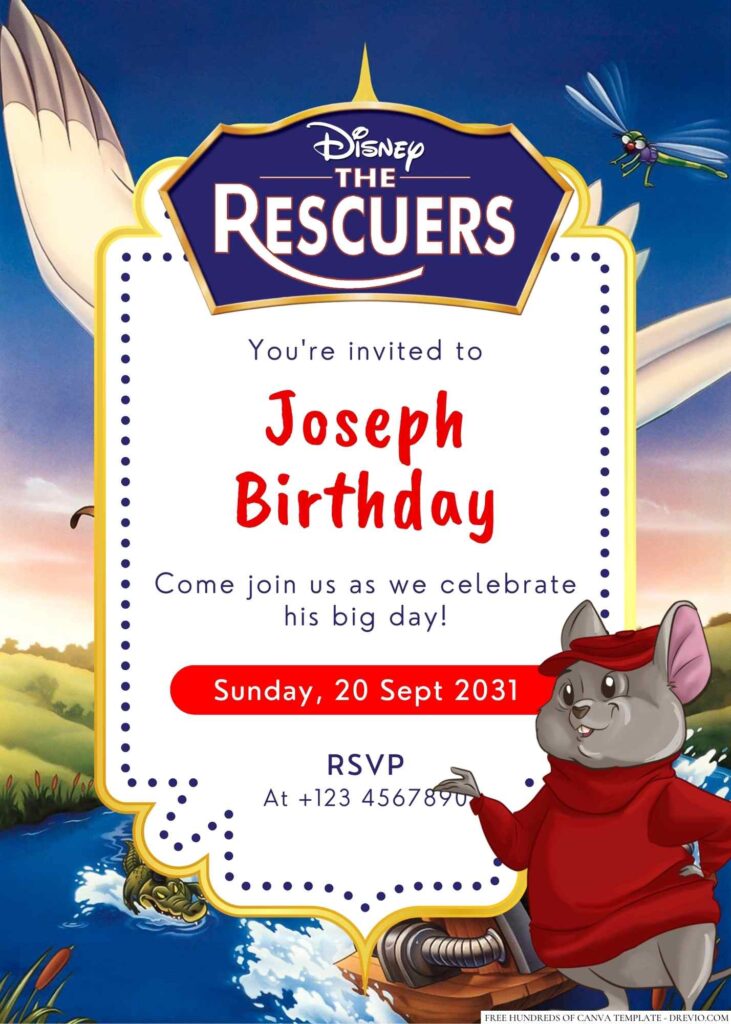 Free Editable The Rescuers Birthday Invitation 