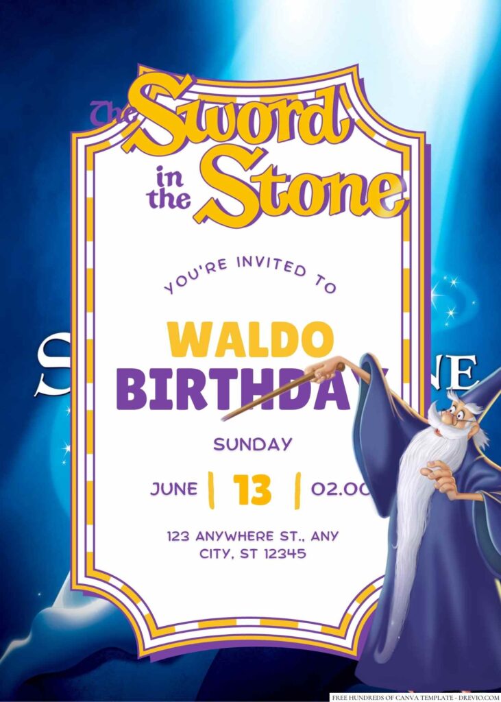 Free Editable The Sword in the Stone Birthday Invitation