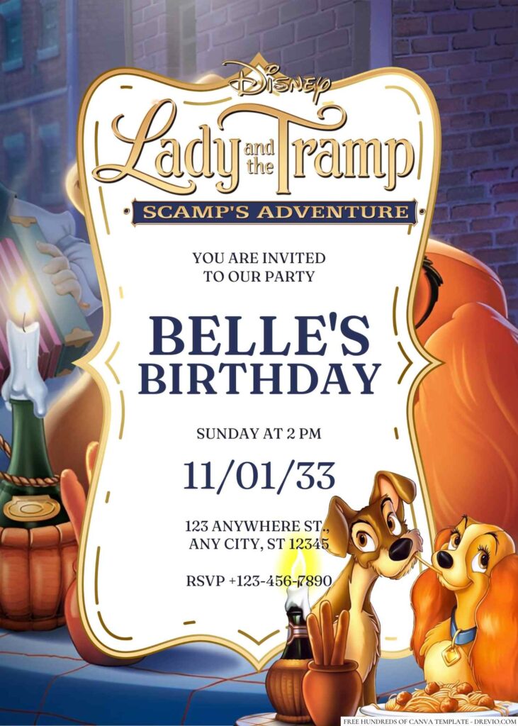 Free Editable Lady and The Tramp Birthday Invitation 