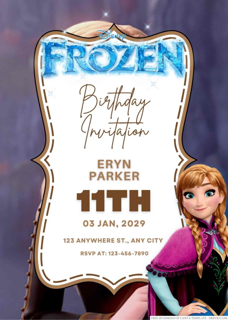 Free Editable Anna Frozen Birthday Invitation