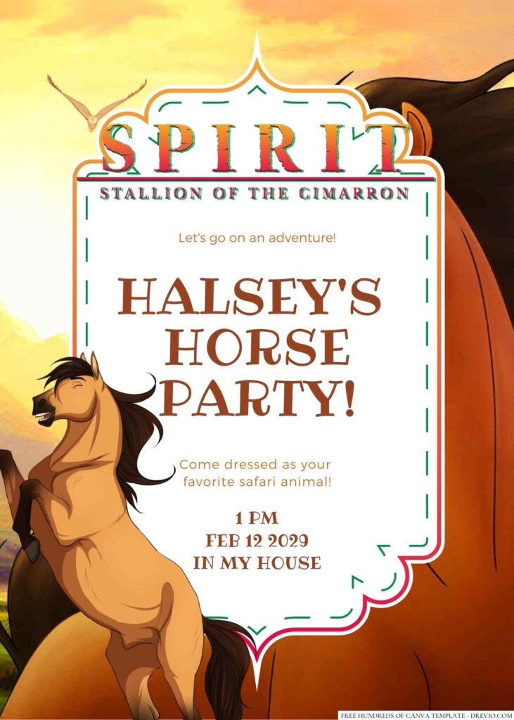 Free Editable Spirit Stallion of the Cimarron Birthday Invitation