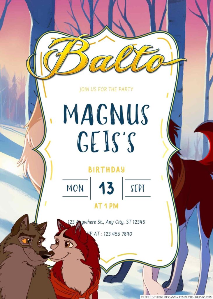 Free Editable Balto Birthday Invitation 