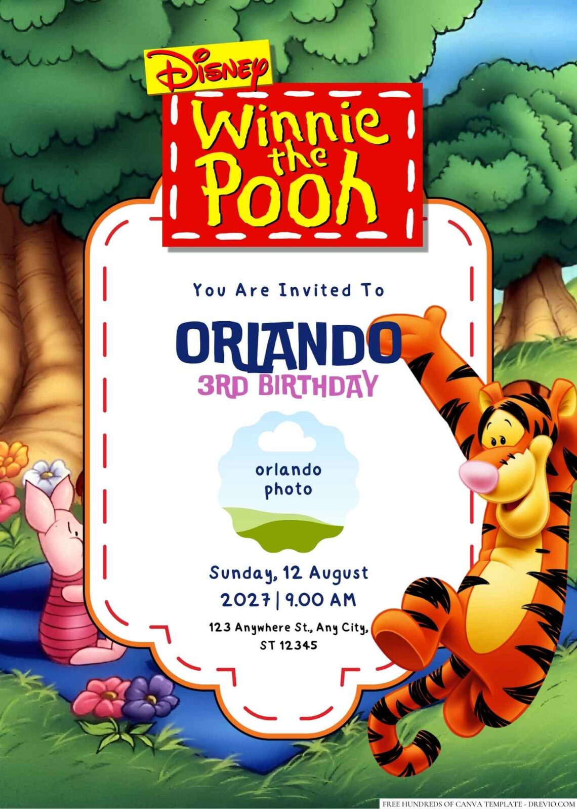 Free Editable Tigger Winnie the Pooh Birthday Invitation