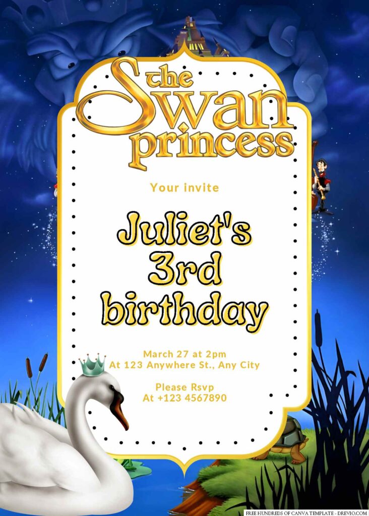 Free Editable The Swan Princess Birthday Invitation