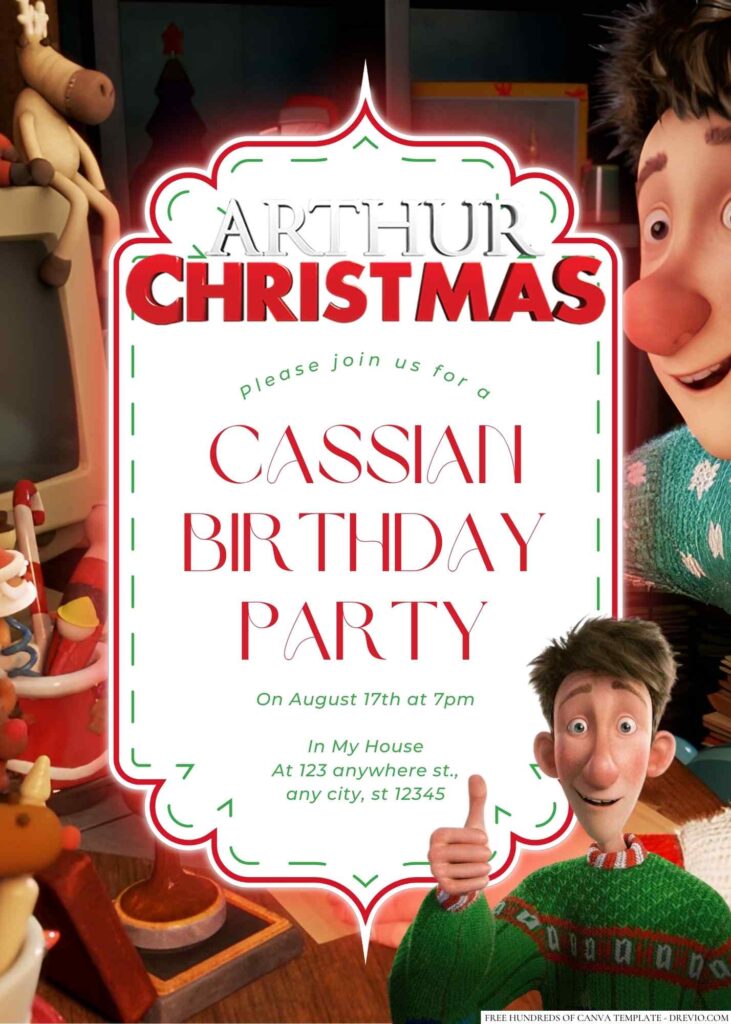 Free Editable Arthur Christmas Birthday Invitation