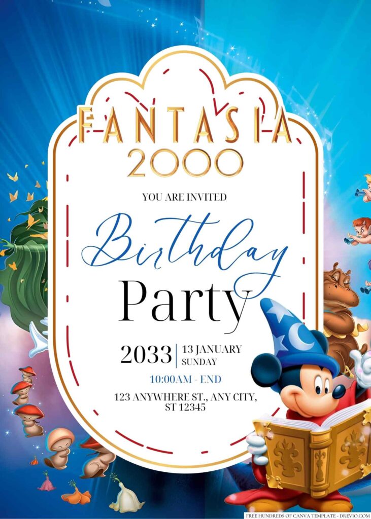 Free Editable Fantasia 2000 Birthday Invitation