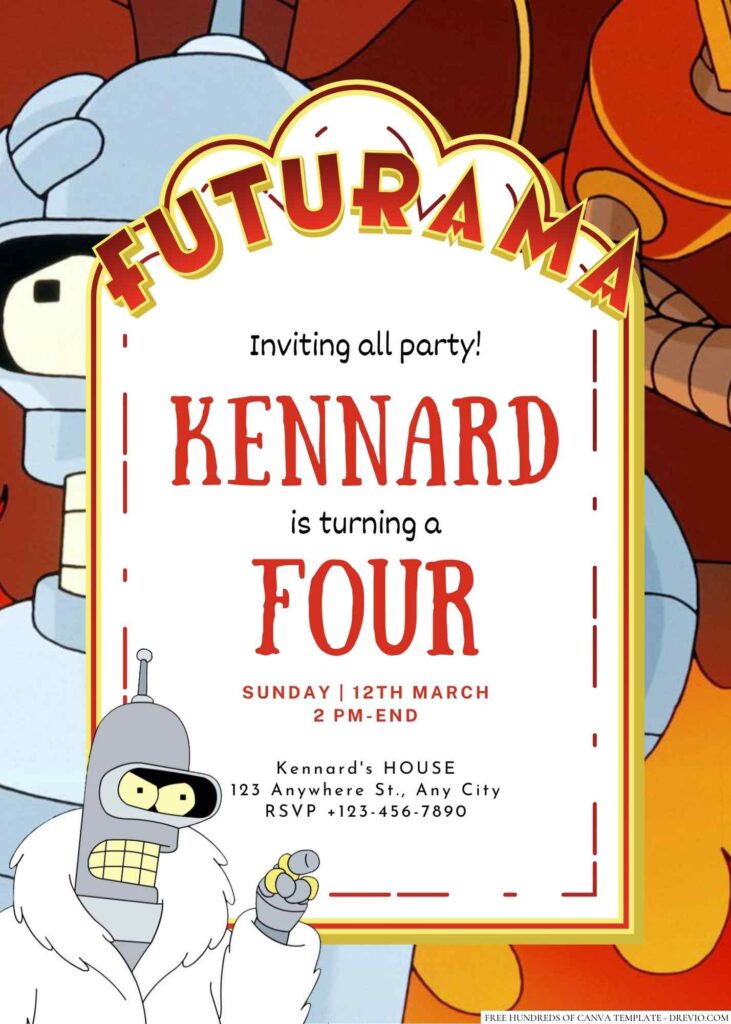 Free Editable Bender (Futurama) Birthday Invitation