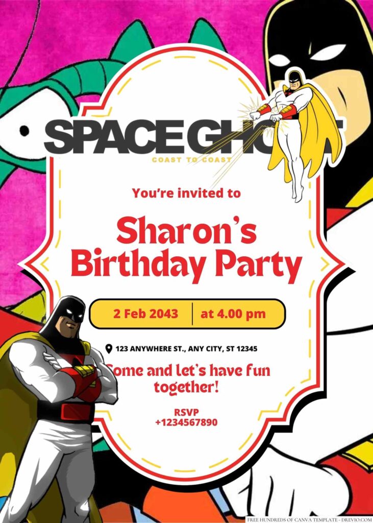 Free Editable Space Ghost (Coast to Coast) Birthday Invitation