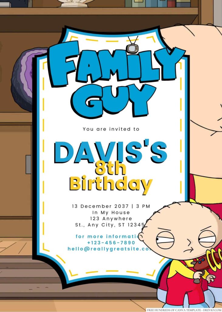 Free Editable Stewie Griffin (Family Guy) Birthday Invitation