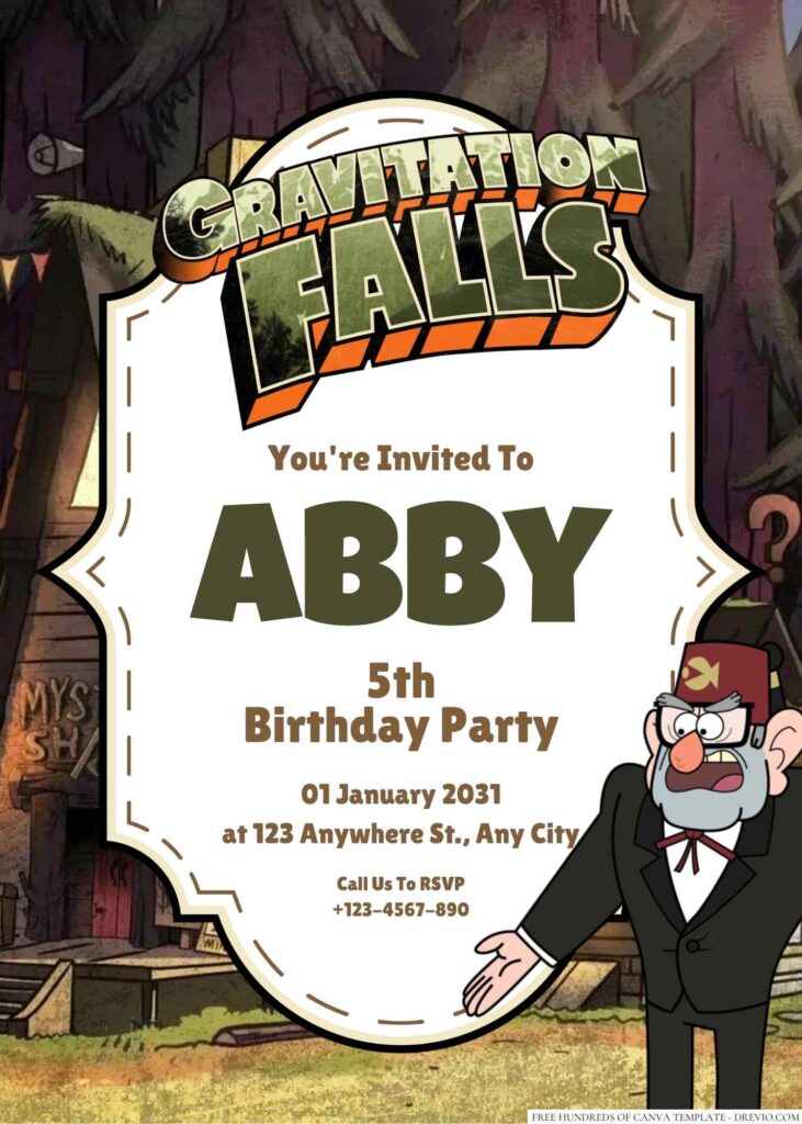 Free Editable Grunkle Stan (Gravity Falls) Birthday Invitation