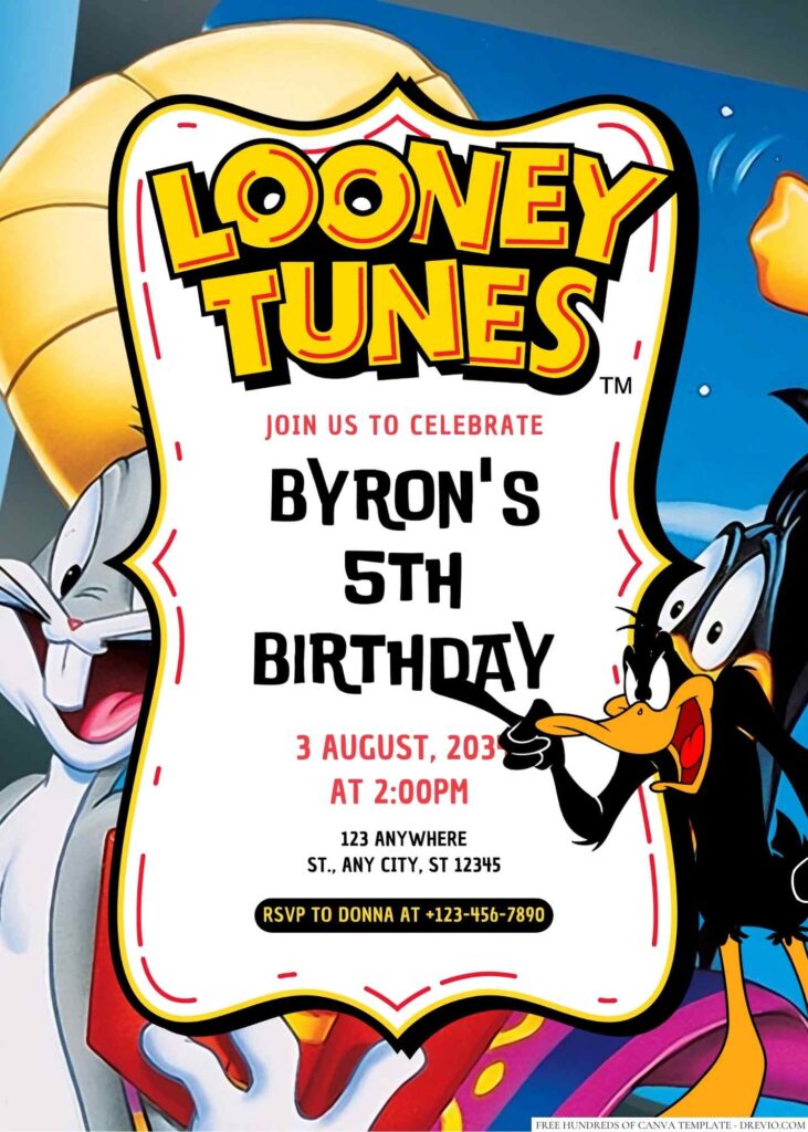 Free Editable Daffy Duck (Looney Tunes) Birthday Invitation