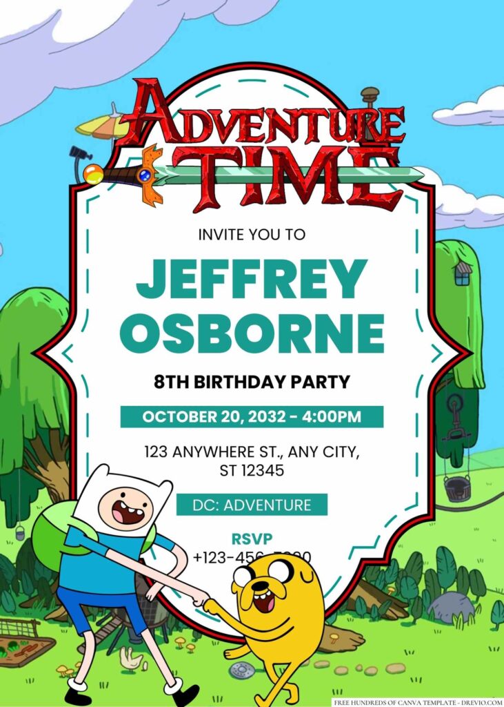 Finn the Human and Jake the Dog (Adventure Time) Birthday Invitation